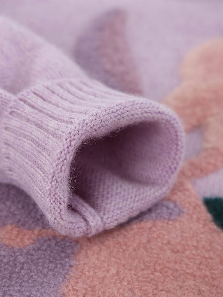 Girls Purple Cashmere Crewneck Pullover Sweater with Fuzzy Bunny